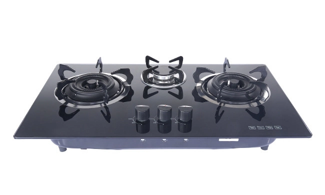 3 Burner Black Tempered Glass Table Top Gas Stove