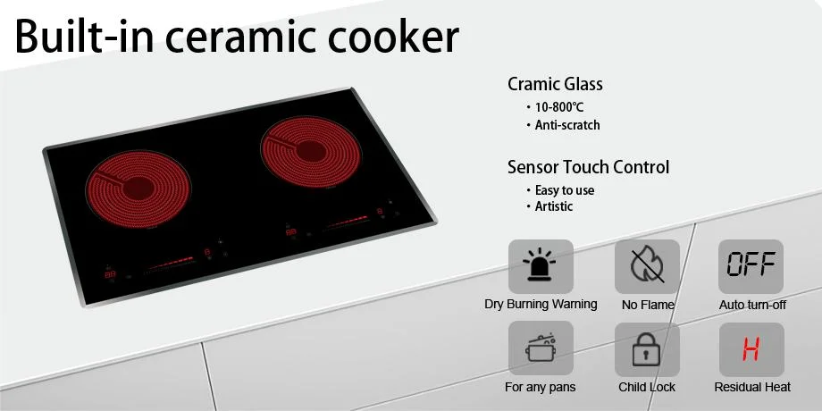 Built-in 2 Burners Electric Infrared Hob with Ceramic Glass Top