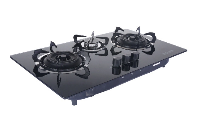 3 Burner Black Tempered Glass Table Top Gas Stove