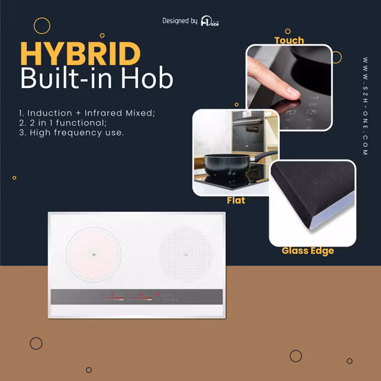 2in 1 3700W Induction+Infrared Electric Hob Built in with Ceramic Glass Top Smooth Surface